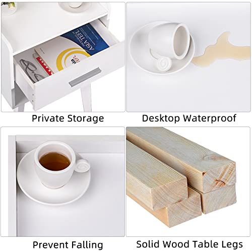 Lerliuo White Nightstand, Bed Side Table With Drawer Open Shelf, Wood Nightstands, End Table With Storage, Mid Century Night Stands For Bedrooms/Living Room/Office 26.38''H #TOP6