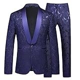 Picture of MOGU Mens 2 Piece Suit Slim Fit Shawl Lapel Tuxedo One Button Premium Dinner Jacket 34 and Pants 31 Navy