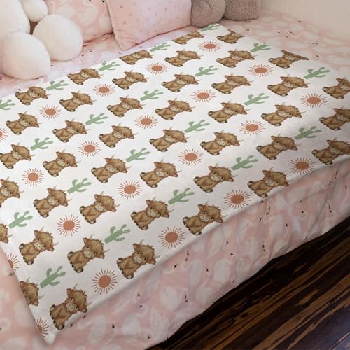 Image of HawSkgFub Boho Highland Cow Cactus Sun Baby Blankets Boy Girl Shower Gift, Western Flannel Fleece Nursery Bed Receiving Swaddle, Soft Warm Lightweight Newborn Infant Toddler Kids Crib Bedding 30 x 40