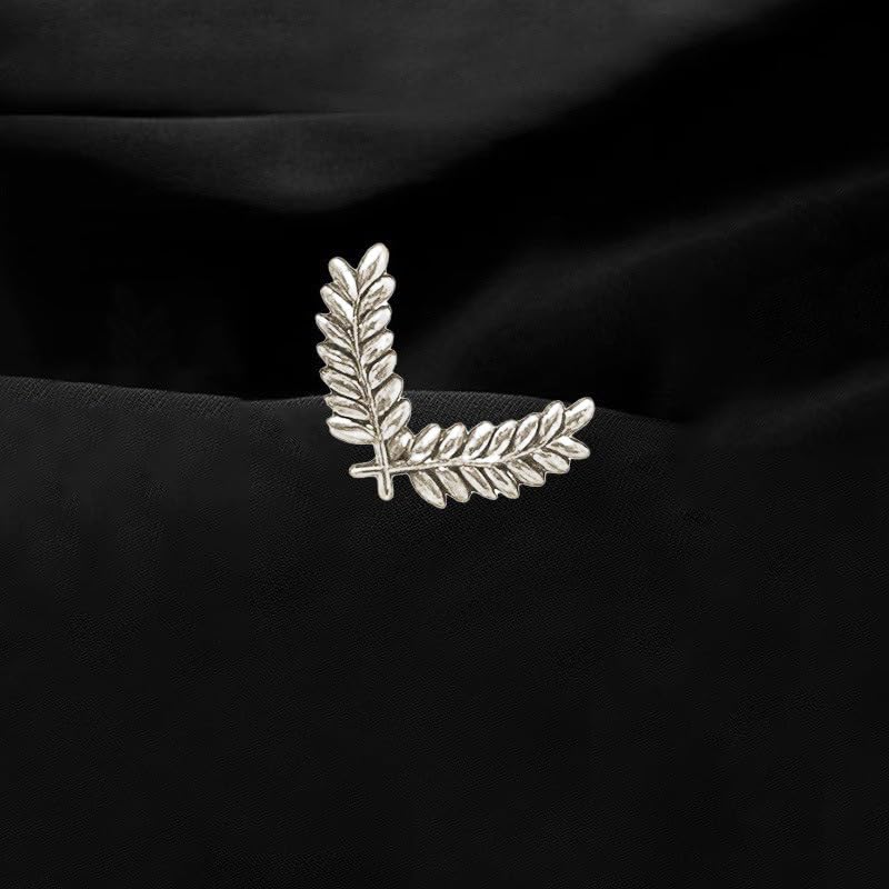Image of coadipress Gentlemen Gold Silver Leaf Brooches Simple Elegant Retro Double Leaf Collar Pin Brooch Gold Silver Plant Leaves Brooches