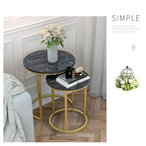 Table basse ronde marbre noir lot de 2 design pour salon élégant - 5