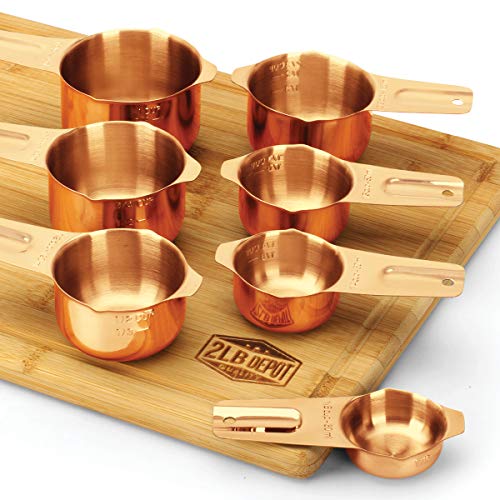 2Lbdepot Copper Plated Measuring Cups, Premium 18/8 Stainless Steel Metal, Stackable & Nesting, Accurate Dual Spout Measuring Cup Design For Dry & Liquid Ingredients, 7 Piece Set #TOP1
