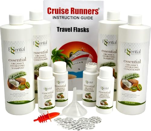 Cruise Runners - Rum Runners for Cruise Alcohol Smuggling Kit Hidden Flasks for Liquor Disguise Fake Shampoo Bottles Hidden Alcohol Container 4x17.3oz and 4x3oz Travel Flasks