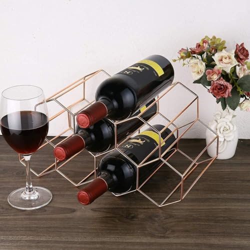 BMXENG Countertop Wine Rack, 9 Bottle Wine Holder, Modern Metal Wine Rack, Wine Bottle Holder-Tabletop Wine Rack, Wine Bottle Holder, No Assembly Required (Gold)