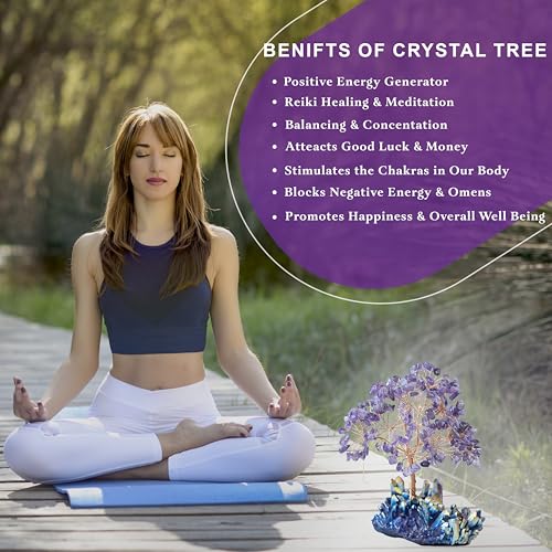 Image of Crocon Amethyst Crystals Tree with Rainbow Titanium Cluster Base Tree of Life Decor for Shelf, Birthday Gifts for Women, Sister Gifts, Birthday Gifts for Mom, Cute Home Decor, Purple Decor Present