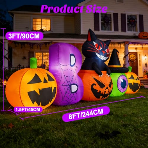 Image of Danxilu 8FT Halloween Inflatable Pumpkin with Black Cat Outdoor Decorations