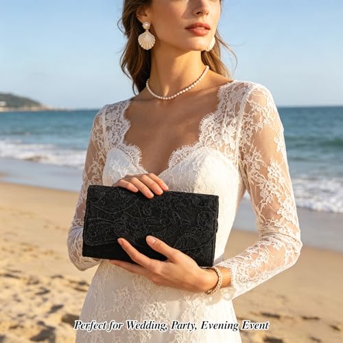 Image of UBORSE Evening Bag Lace Clutch Purse for Women Formal Elegant Envelope Wedding Party Cocktail Crossbody Shoulder Bag