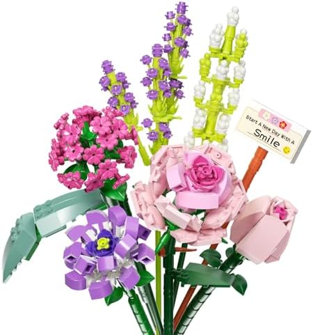 Mini Bricks Flower Bouquet Building Sets, Artificial Flowers, 553 Pieces Botanical Collection for Ages 14 yrs Old Girl for Gift (Not Compatible with Set)