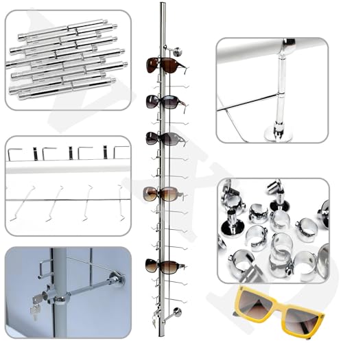Soporte para gafas de sol, expositor para venta al por menor de gafas, 10 unidades de expositores para gafas, 10 monturas de aluminio con cierre, capacidad para 12 pares de gafas (12 unidades).