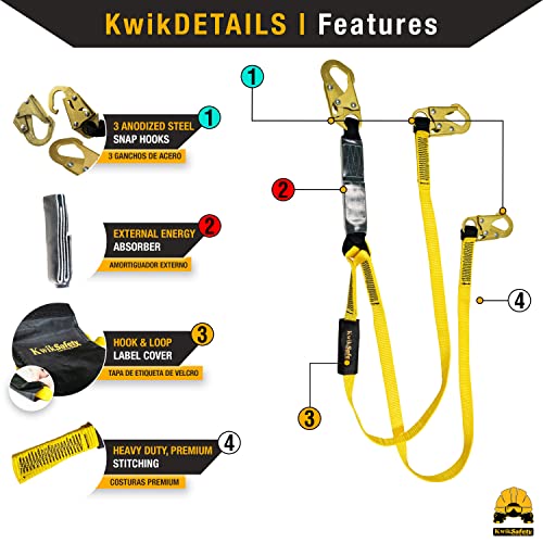 Kwiksafety (Charlotte, Nc) Taipan 6’ Double Leg Flat Safety Lanyard (1 Pack) External Shock Absorber Ansi Tested Osha Compliant Fall Arrest Restraint Protection Equipment Construction Ppe Roofing Gear #TOP1