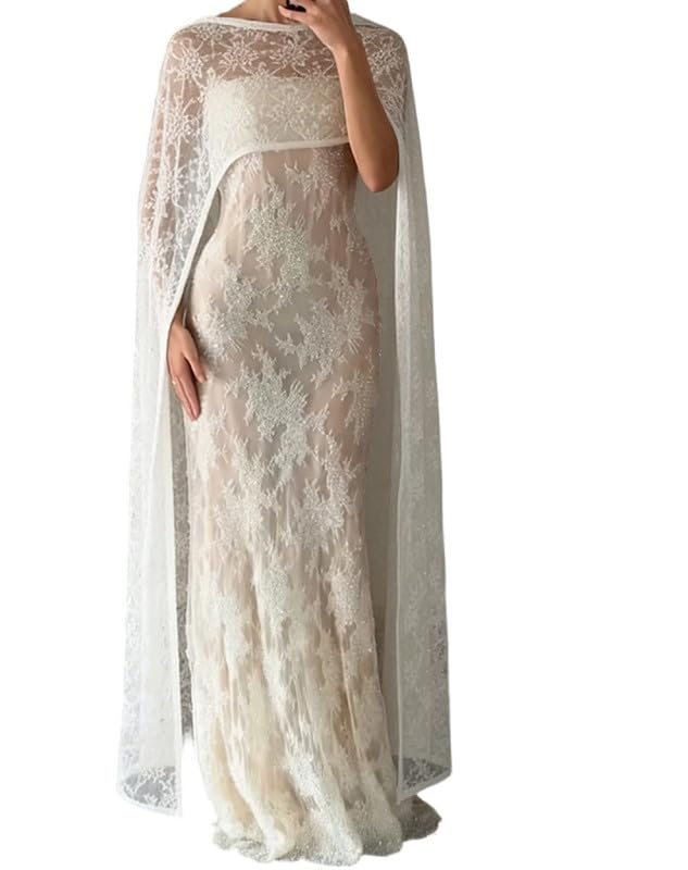 Womens Sheer Floral Lace Cape Shawl for Evening Dress Lace Shawl Cape Poncho Top Capelets Elegant Bridal Wrap Capelet