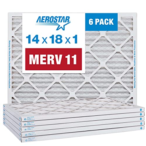 Aerostar 14x18x1 MERV 11 Pleated Air Filter, AC Furnace Air Filter, 6 Pack (Actual Size: 13 3/4" x 17 3/4" x 3/4")
