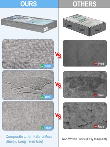 Image of punemi 5 inch High Soft Fabric Low Profile Under Bed Storage, 4 Pack, Grey