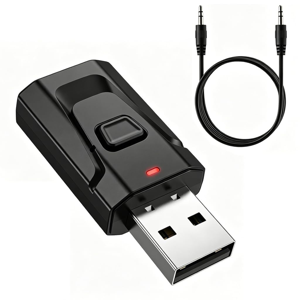 Bluetooth Adapter USB 5.0 2 in 1 Transmitter and Receiver Audio with 3.5 mm Stereo Jack Wireless Low Latency for TV Car PC Speakers and Home Audio System Hands-Free