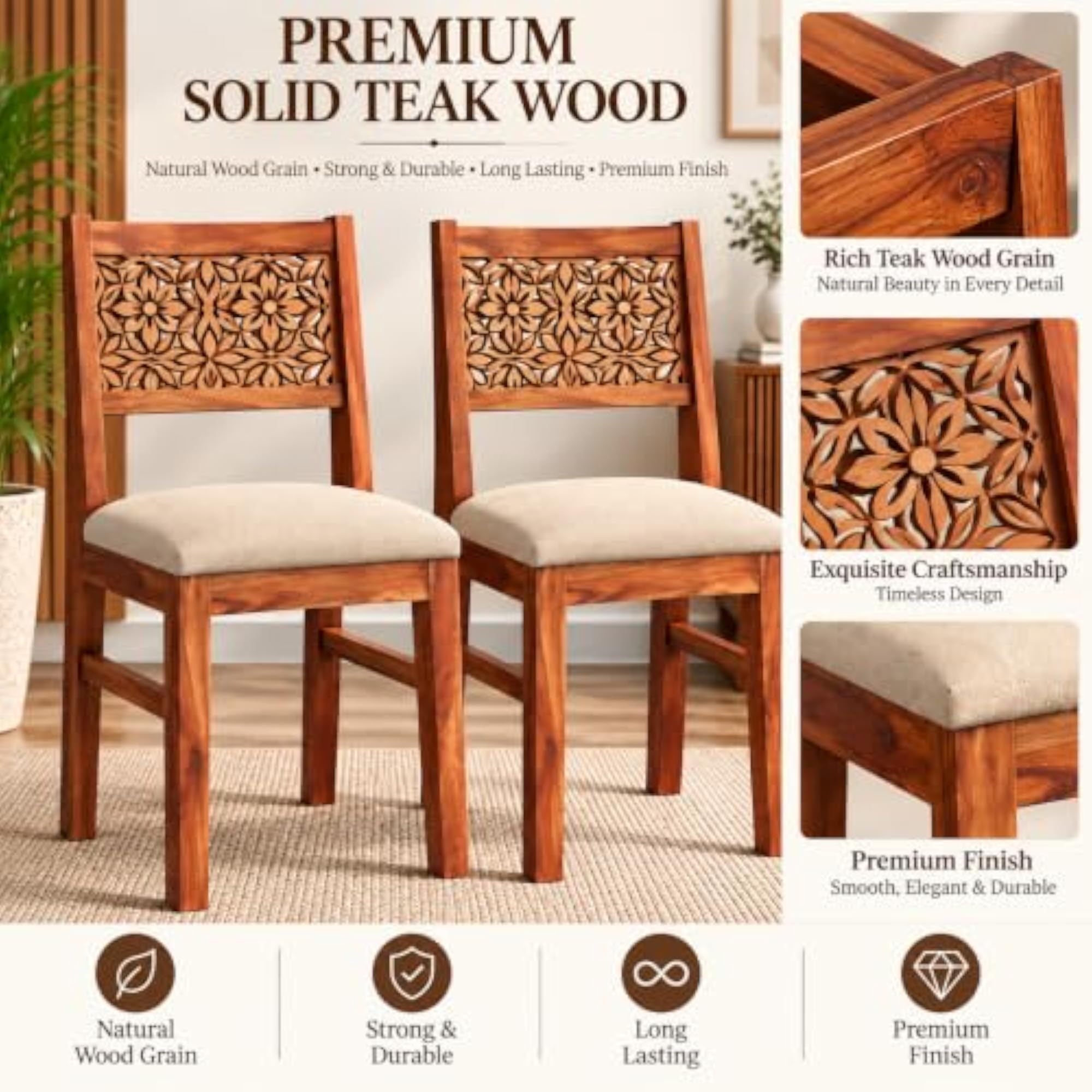 Artistic Design Sheesham Wood Dining Chair Set of 2