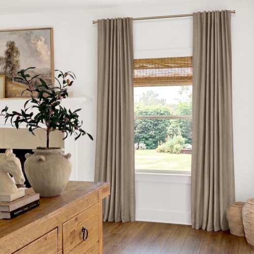 Image of Faux Linen Total Blackout Curtains for Bedroom 108 Inch Long Copper Brown