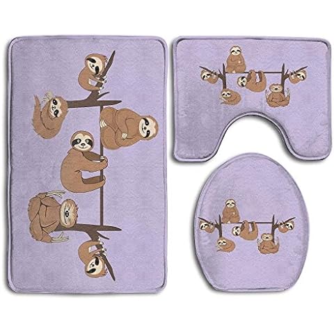 Bath Mats, Cute Funny Sloths Purple Nonslip Rectangular Flannel Shower Mat, Mildew Proof U-shaped, Toilet Cover Rugs For Men Women Kids, Bathroom Rugs, Bathroom Accessories Cover