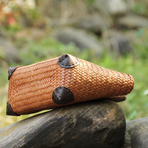 Image of Summer Beach Bag, Boho Handmade Rattan Handbag, Round Bamboo Handle, Large Straw Retro patternTote Bag for Beach Vacation Daily(Khaki)