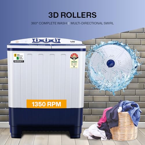Image of VW 7.5 kg 5 Star Pure Wash with Toughened Glass Semi Automatic Top Load Washing Machine PureWash0075G (White)
