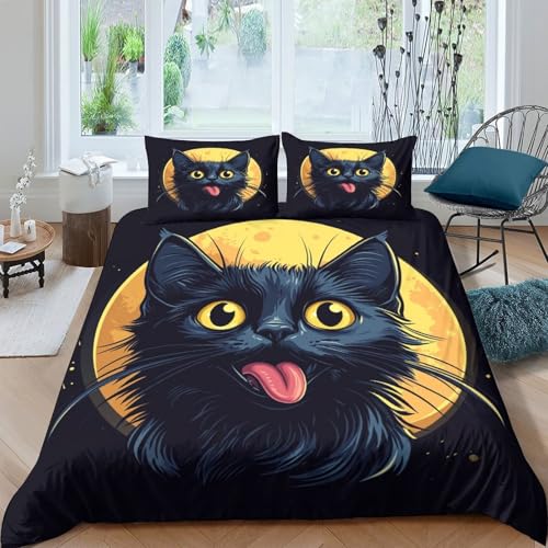Parure de Lit 200x200 Chat Noir en Microfibre Premium Haute Densité
