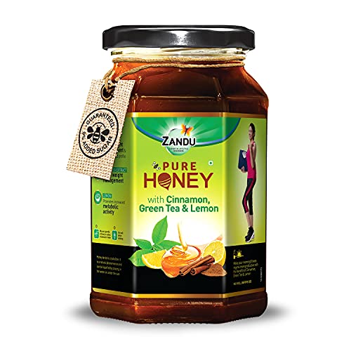 Zandu Pure Honey with Cinnamon, Green Tea & Lemon, 100% Purity, No Added Sugar, 500g