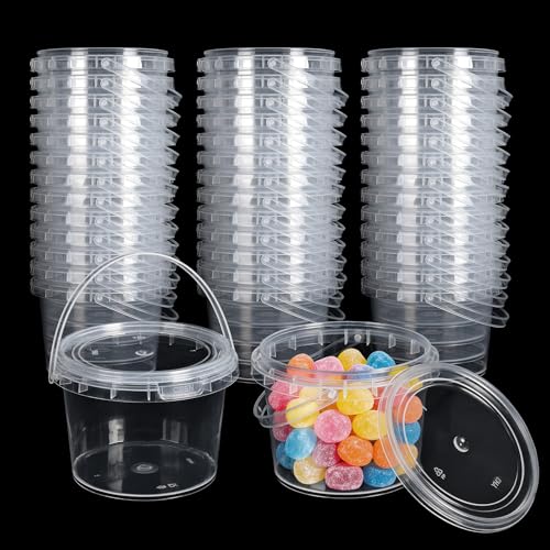 50 PCS 10 oz Slime Containers with Lids and Handles Clear Plastic Mini Storage Buckets 300ml Slime Bucket for DIY Slime Art Craft Pigment Small Tools Party Favors Candy