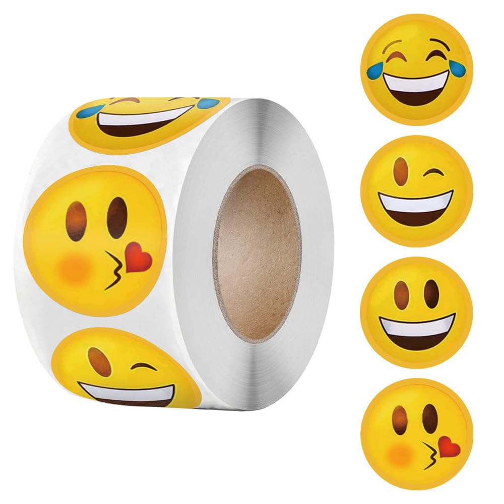 MHDAMAI Smiley Felices Sticker,Pegatinas de Sonrisa 500PCS Rollos de Pegatinas Sonrisa Amarilla Pegatinas de Recompensa de Dibujos Animados