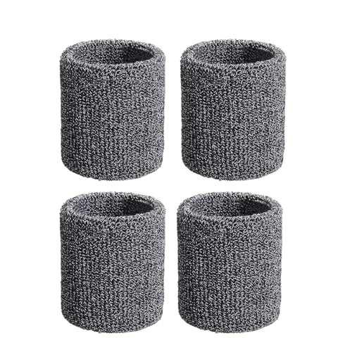 Magicorange 2 Pair Wrist Sweatbands for Kid Sports Wristbands, Stretchy & Sweat Absorbing Cotton Terry Cloth Wristband for Tennis Football Basketball (Grey, 2.36x2.36inch)