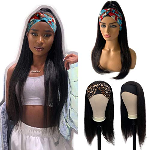 Full Machine Made Headbands Wigs Natural Black Straight Hair Wig 24