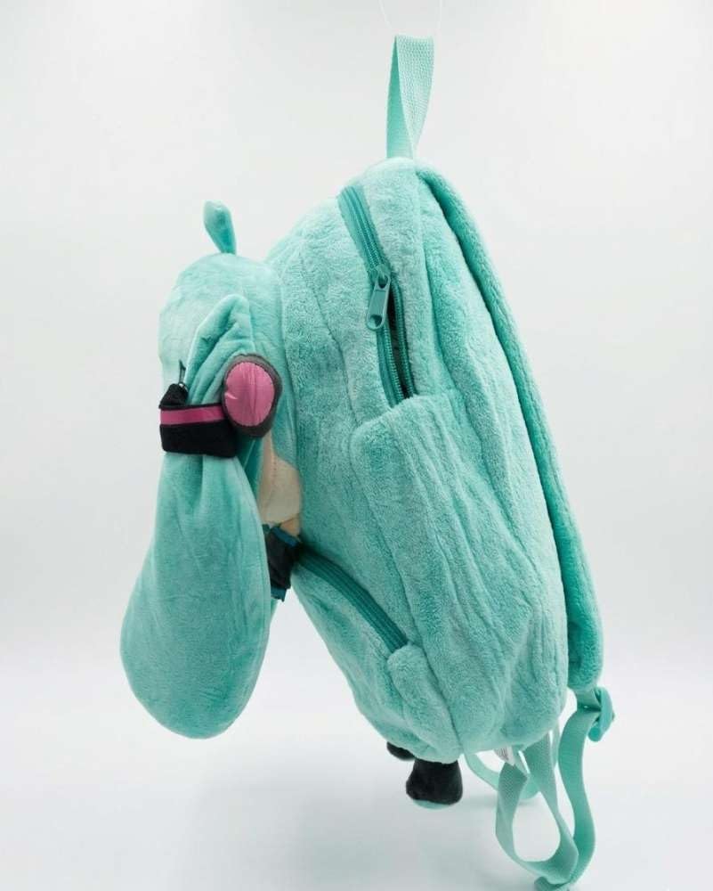 Hatsune Miku Peluş Sırt Çantası, Yumuşak Dokulu, Turkuaz, 38x30 cm, Anime Temalı