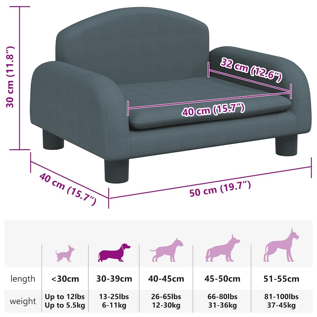 Cuccia per cani in tessuto con imbottitura in schiuma, stabile struttura in pino, antiscivolo, per cani di piccola taglia, cuccioli e anziani, grigio scuro, 50 x 40 x 30 cm, comodo posto per