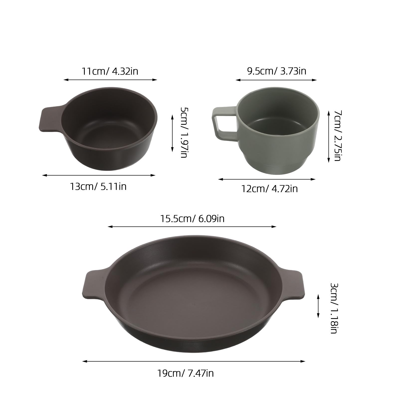 UPKOCH Ensemble de 9 pièces pour la Table de Camping et de Plein air : Tasses à café empilables, Assiettes légères en Plastique incassables et Bols à céréales Ronds avec poignée. Idéal pour