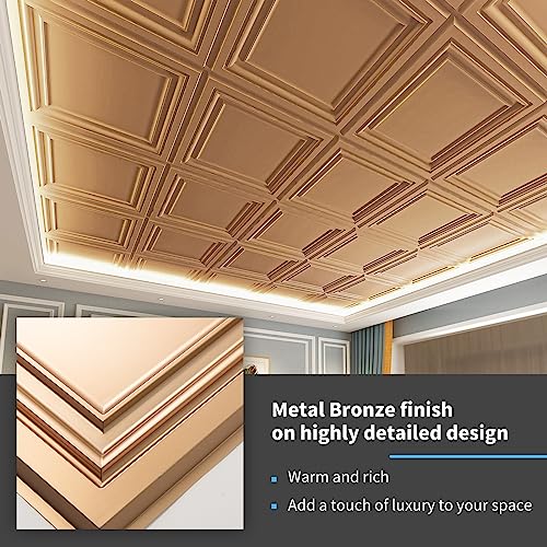 Image of Art3d PVC Ceiling Tiles, 2'x2' Plastic Sheet in Bronze (12-Pack)
