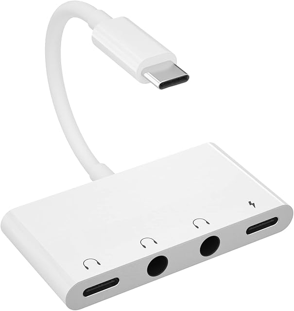 LXJADAP USB C to 3.5mm Headphone Jack Adapter, 4 in 1 USB C to Dual 3.5mm Headphone + Aux Audio Earphone Adapter Jack + Charing Splitter Galaxy S21 Note 20 /Plus,Pad Pro,Mate 30 Pro,Pixel 5