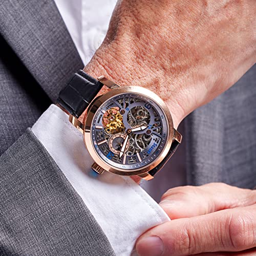 Stauer X Ray Automatic Watch For Men – Transparent-Faced Skeleton Watch – Black Crocodile-Embossed Leather Watch Band – Rose Gold-Finished Watch Case – Luxury Gift For Men #TOP4