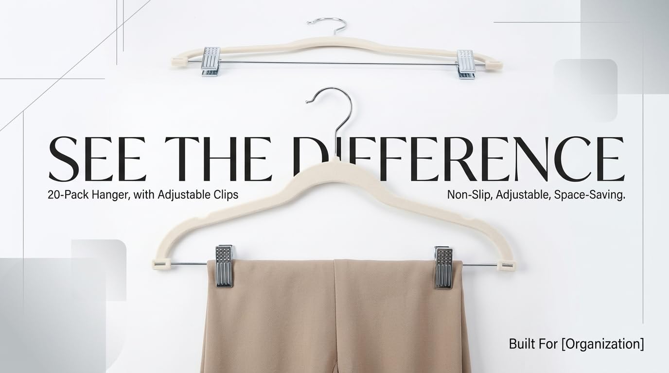 Perchas de Terciopelo para Faldas con Clips, Paquete de 20 Unidades, Color Beige, de Fieltro, Antideslizantes, Resistentes, Delgadas, para Faldas, Pantalones, Trajes, Pantalones Cortos, Vestido de