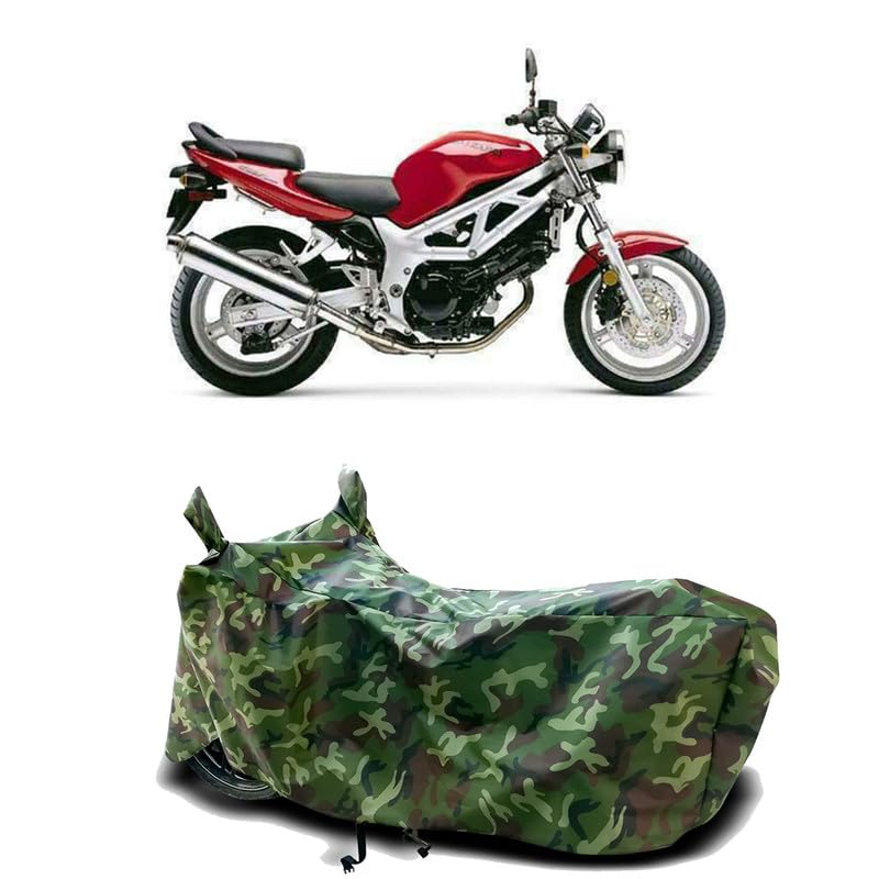 Image of DUFFEL-100% Heat Protection Two Wheeler Bike /Scooty Body Cover for Suzuki SV 650 BS6 Water Resistance /UV-Rays /Birds Dropping /Scratchproof /Dust Proof /Waterproof[Green Jungle Print]
