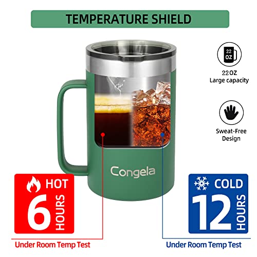 Congela Gifts For Dad Fathers Day 22Oz Green Stainless Steel Insulated Coffee Mug With Handle, Large Size, Vacuum Tea Cup With Tritan Lid For Hot And Cold Drinks, (Forest, 22Oz) #TOP2