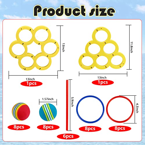 2 Sets Of Pool Ring Toss Game With Score, Floatable Ball Toss Game With Rings And Scoring Target Board, 3 Ways To Play, Swimming Pool & Outdoor Water Toys For Kids Adults And Family (Yellow 40 Pcs) #TOP1