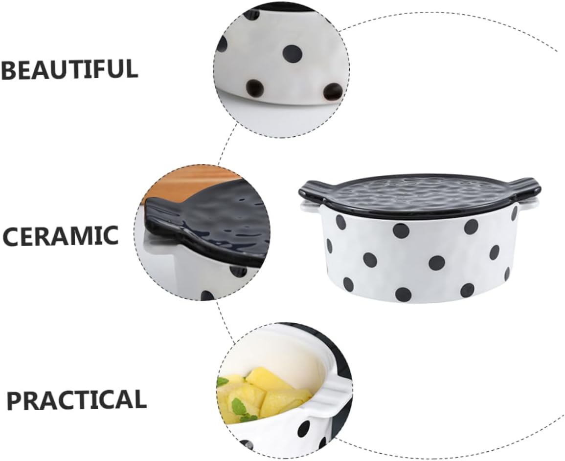 Black Dot Ceramic Baking Pan Lid Jelly Pan Oven Tray Baking Dish Soup Bowl Dessert Storage Fruit Holder Multi-functional Easy to Clean