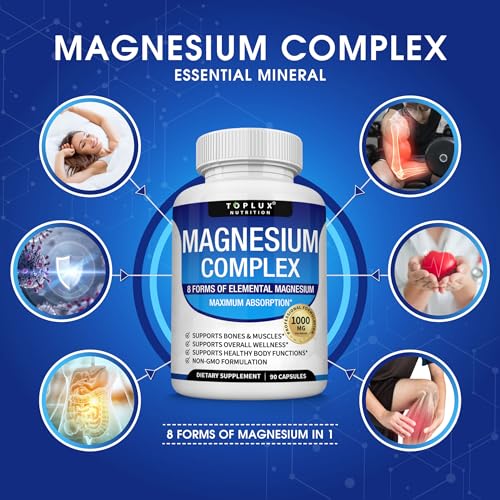 Magnesium Complex Supplement 8 Elemental 1000mg - Magnesium Glycinate, Citrate, Malate, Taurate, Chelated for Easy Absorption for Bones, Muscle, Recovery, Energy, Vegan Non-GMO 90 Capsules - Image 4