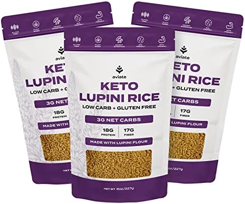 Aviate Keto Rice Orzo - Low Carb (3g Net) Lupini Rice/Pasta, High Protein (18g), Gluten-Free, Made with Lupin Flour, Plant Based Vegan, Keto-friendly - Slim Orzo Pasta Rice (8oz) (Pack of