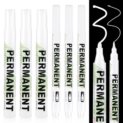 Sibba Acrylic White Paint Pens, 6 Pack White Permanent Marker with Extra Fine Point (1mm) & Medium Tip (3mm), White Oil Based Paint Pens for Wood, Rock Painting, Canvas, Stone, Glass, Ceramic