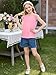 Haloumoning Girls Lace Short Sleeve T Shirts Kids Cute Pleated Blouse Summer Casual Tops Tees 5-14 Years Pink