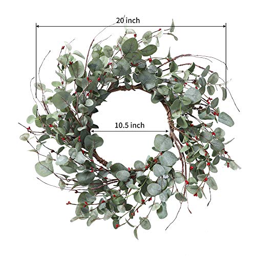 Image of YNYLCHMX Christmas Wreath for Front Door, Artificial Door Wreath Flushed with Eucalyptus Leaves with Berry, Home Decor for Indoor, Windows, Wall, Fireplace, Holiday, Party Decoration, 20 Inch