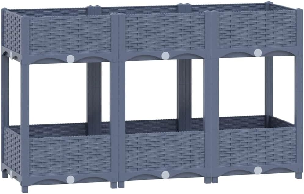 vidaXL Rectangular Raised Garden Bed in Gray - Robust Polypropylene Constructed Outdoor Planter with Two Shelves, Ideal for Growing Vegetables, Herbs and Flowers