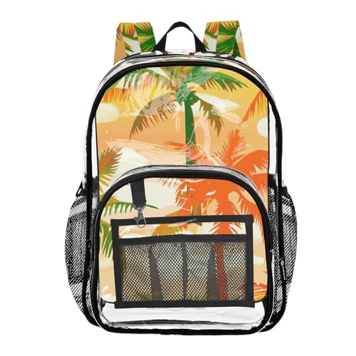 Clear Backpack Women Cute Tropical Palm Trees Orange Boys Backpacks for Girls Approved Transparent Bag