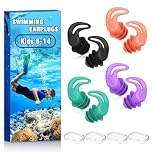 Swimming Ear Plugs for Kids - 4 Pairs Reusable Silicone Swim Earplugs,Waterproof Ear Protection for Children's Swimming,Surfing, Bathing & Water Sports.(4-14 Years Old)