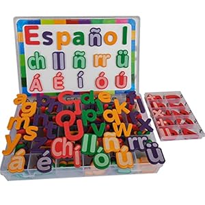 Spanish & English Magnetic Alphabet Letters & Number ABC Magnets Whiteboard, Letras Españolas Y Números Magnéticos para Niños, Educational Learning Toys for Kids Classroom Teaching Tool (4 Sets ES1)