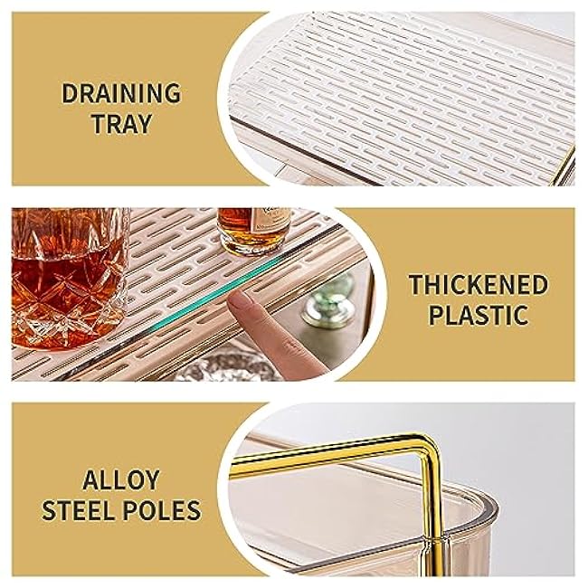 Coffee Bar Accessories, Station Organizers,Large Capacity Storage with Drain Board,Whisky Tray,Mug Tea Cup Holder Coffee Bar Organizer,Amber Gold